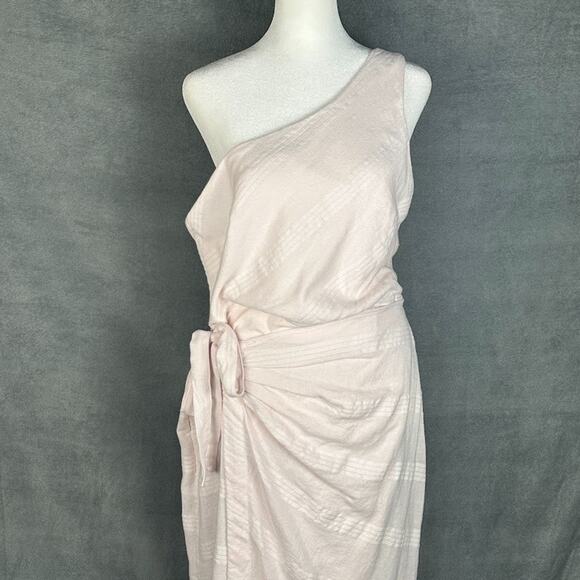 Free People Dress Womens Medium Pink Linen One Shoulder Midi Beach At Leisure - Picture 3 of 16